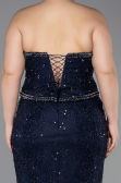 Long Navy Blue Dantelle Plus Size Evening Gown ABU5994