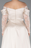 Beige Long Satin Formal Plus Size Dress ABU5261