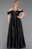 Long Black Satin Plus Size Evening Gown ABU5726