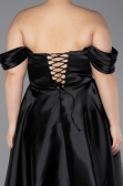 Long Black Satin Plus Size Evening Gown ABU5726