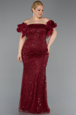 Long Burgundy Beaded Formal Plus Size Dress ABU5948