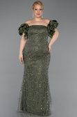 Long Olive Drab Beaded Formal Plus Size Dress ABU5948