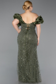 Long Olive Drab Beaded Formal Plus Size Dress ABU5948