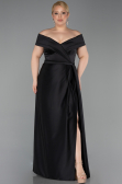 Long Black Satin Plus Size Evening Dress ABU2355