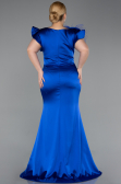 Sax Blue Long Satin Plus Size Evening Dress ABU5877