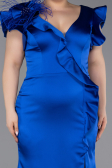 Sax Blue Long Satin Plus Size Evening Dress ABU5877