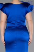 Sax Blue Long Satin Plus Size Evening Dress ABU5877