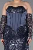 Long Anthracite Scaly Plus Size Evening Gown ABU5928