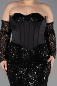 Long Black Scaly Plus Size Evening Gown ABU5928