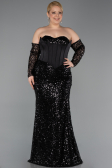 Long Black Scaly Plus Size Evening Gown ABU5928
