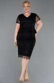 Short Black Beaded Plus Size Cocktail Dress ABK2584