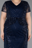 Short Navy Blue Beaded Plus Size Cocktail Dress ABK2584