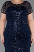 Short Navy Blue Beaded Plus Size Cocktail Dress ABK2585