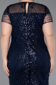 Short Navy Blue Beaded Plus Size Cocktail Dress ABK2585