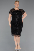Short Black Beaded Plus Size Cocktail Dress ABK2585