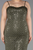 Long Olive Drab Scaly Formal Plus Size Dress ABU6021