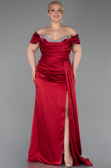 Burgundy Long Satin Plus Size Engagement Dress ABU3655