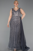 Long Anthracite Stony Plus Size Evening Dress ABU6024