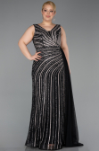 Long Black Stony Plus Size Evening Dress ABU6024