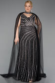 Long Black Stony Plus Size Evening Dress ABU6024