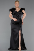 Black Long Satin Plus Size Evening Dress ABU5877