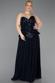 Long Navy Blue Chiffon Plus Size Evening Gown ABU5940