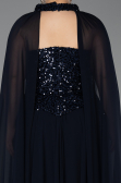 Long Navy Blue Chiffon Plus Size Evening Gown ABU5940