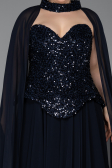 Long Navy Blue Chiffon Plus Size Evening Gown ABU5940