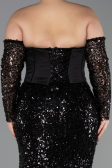 Long Black Scaly Plus Size Evening Gown ABU5928