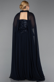 Long Navy Blue Chiffon Plus Size Evening Gown ABU5940