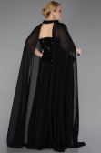 Long Black Chiffon Plus Size Evening Gown ABU5940