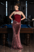 Burgundy Long Scaly Mermaid Evening Gown ABU5703