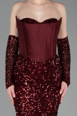 Long Burgundy Scaly Evening Dress ABU6041