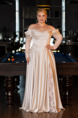 Beige Long Satin Formal Plus Size Dress ABU5261