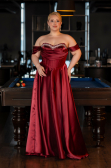Burgundy Long Satin Plus Size Evening Gown ABU5726
