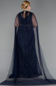 Long Navy Blue Stony Plus Size Evening Dress ABU6024