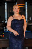 Long Navy Blue Scaly Formal Plus Size Dress ABU6021