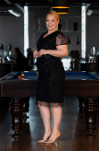 Short Black Beaded Plus Size Cocktail Dress ABK2584