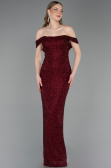 Long Burgundy Beaded Evening Dress ABU6057
