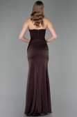 Long Dark Brown Satin Prom Gown ABU6061