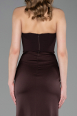 Long Dark Brown Satin Prom Gown ABU6061