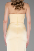Long Yellow Satin Prom Gown ABU6061