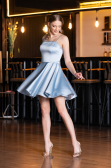 Short Light Blue Satin Cocktail Dress ABK2603