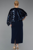 Midi Navy Blue Plus Size Evening Gown ABK2609