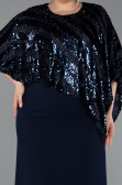 Midi Navy Blue Plus Size Evening Gown ABK2609