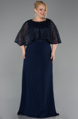 Long Navy Blue Chiffon Plus Size Evening Dress ABU6063