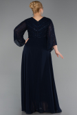 Long Navy Blue Chiffon Plus Size Evening Dress ABU6067