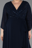 Long Navy Blue Chiffon Plus Size Evening Dress ABU6067