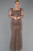 Brown Long Beaded Plus Size Engagement Dress ABU4761