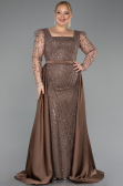 Brown Long Beaded Plus Size Engagement Dress ABU4761
